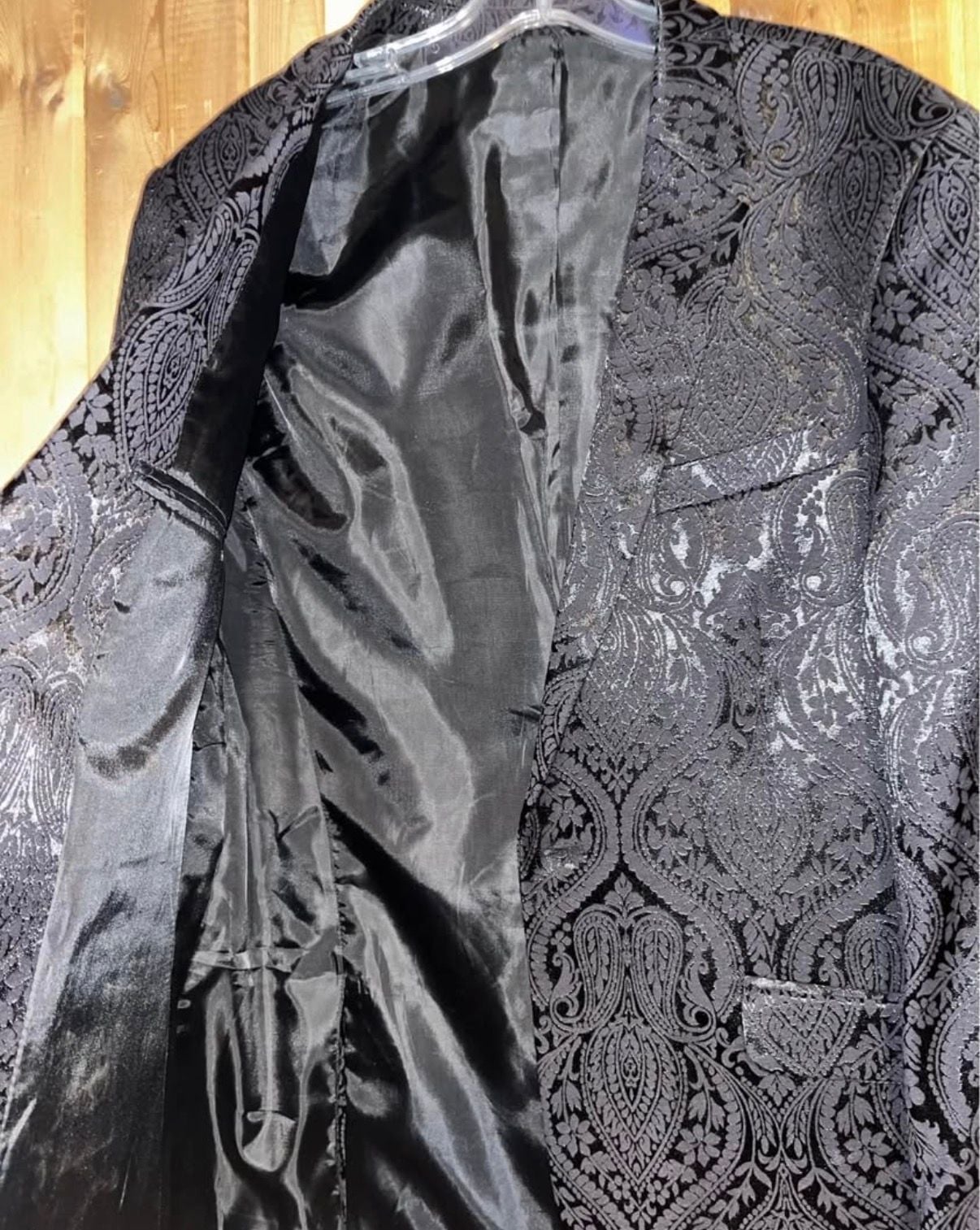 Bespoke Black Paisley Damask Pattern Blazer Sport Coat Jacket 4