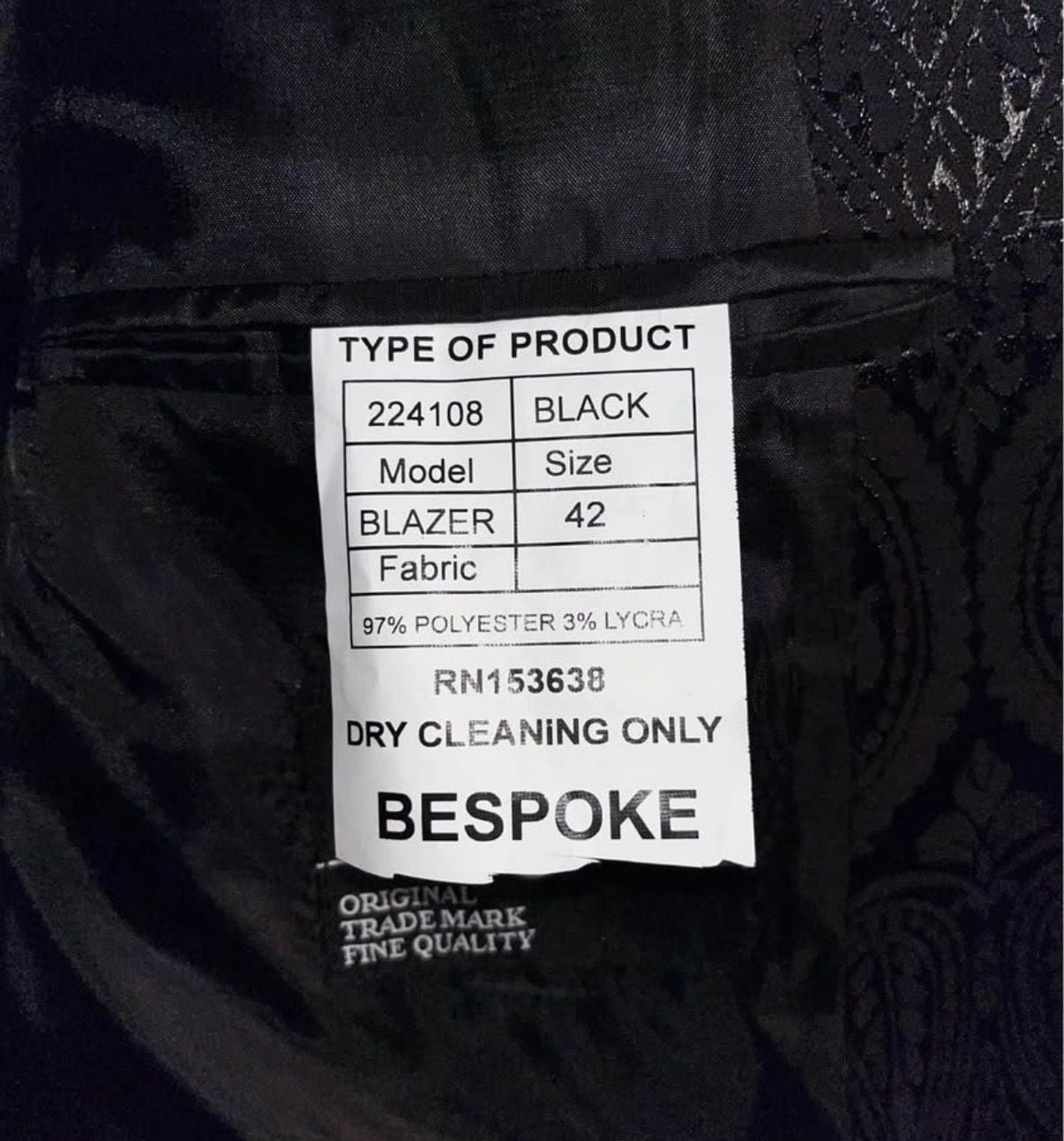 Bespoke Black Paisley Damask Pattern Blazer Sport Coat Jacket 7