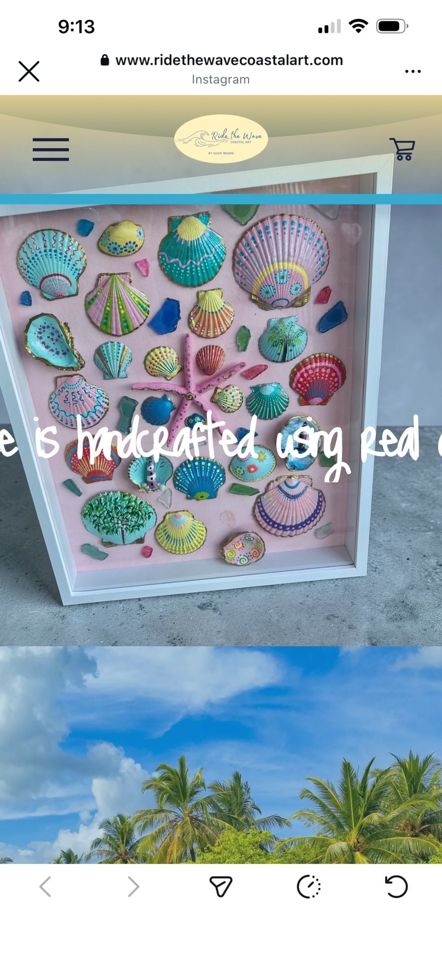 Ride the Wave Coastal Art Hand-Painted Sea Shell and Starfish Shadow Box Wall Decor 1