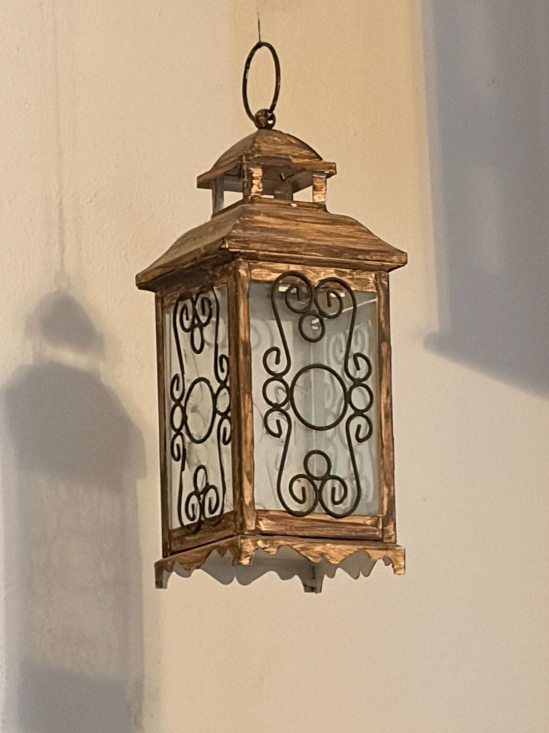 Gallery of Light Distressed White Scrollwork Metal and Glass Candle Lantern 2