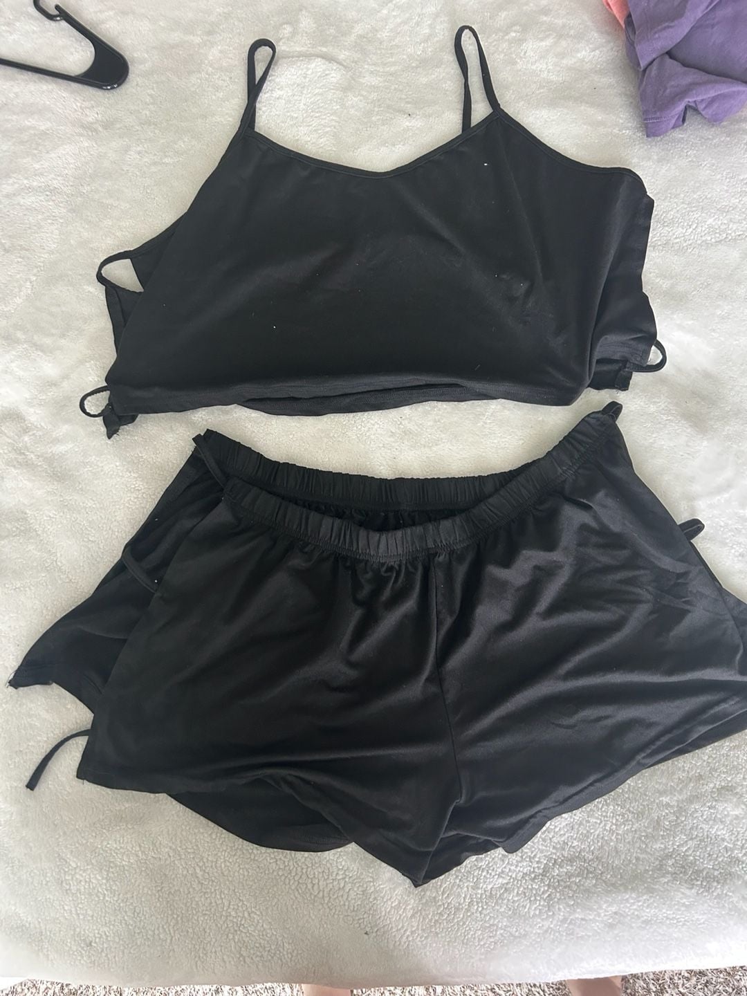 SHEIN Black Strappy Side Cut Out Cami and Shorts Lounge Set 1