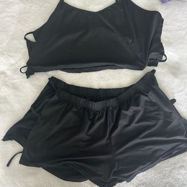 SHEIN Black Strappy Side Cut Out Cami and Shorts Lounge Set