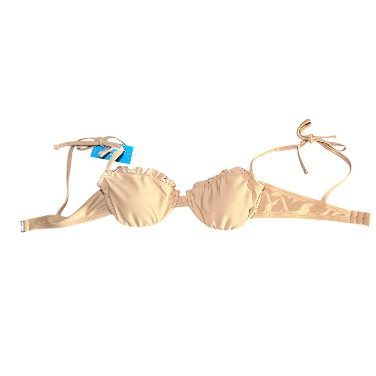 Cupshe Bikini Set Small Tan Ruffle Underwire Top V Front Bottoms 9