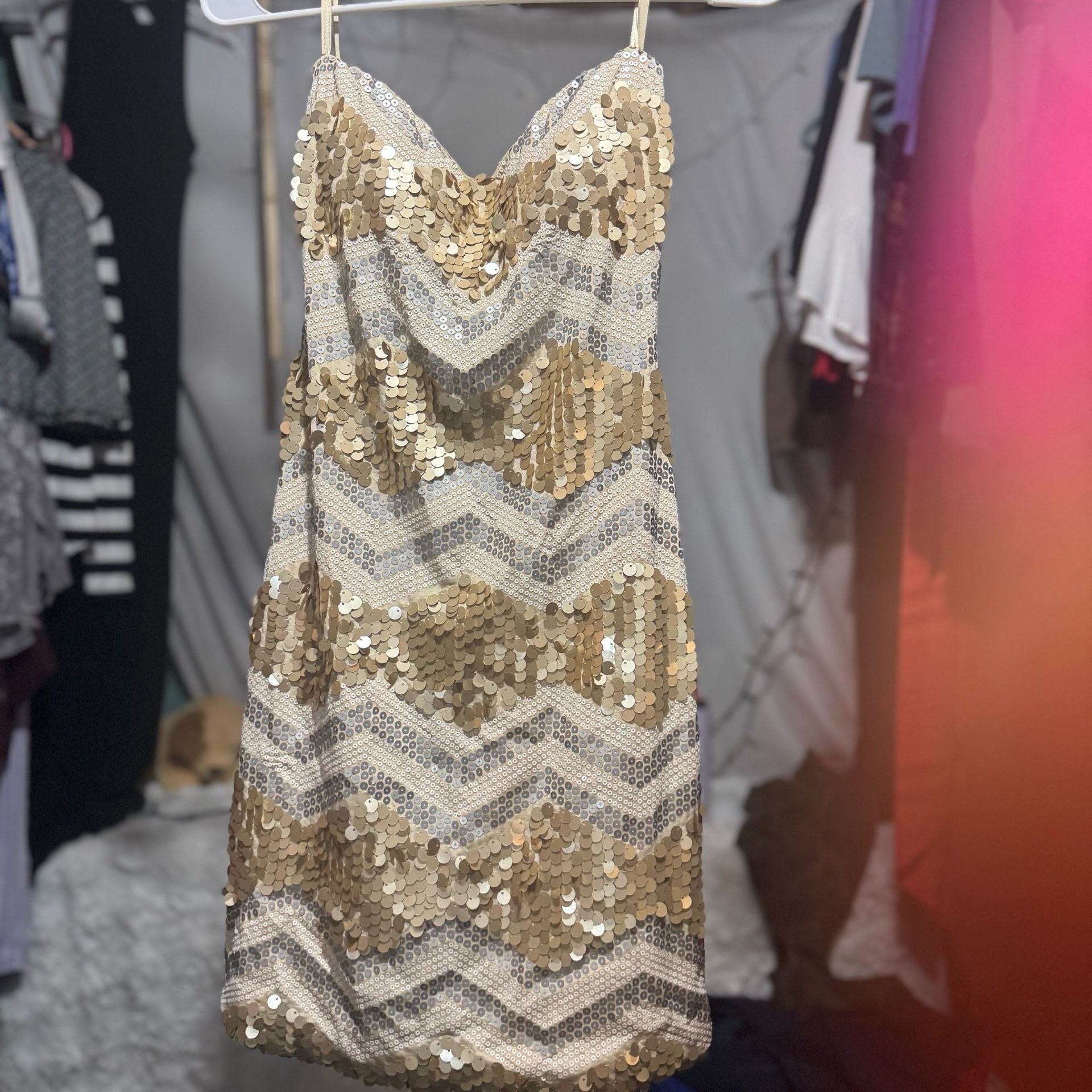 Express Gold and Silver Sequin Chevron Mini Dress 3