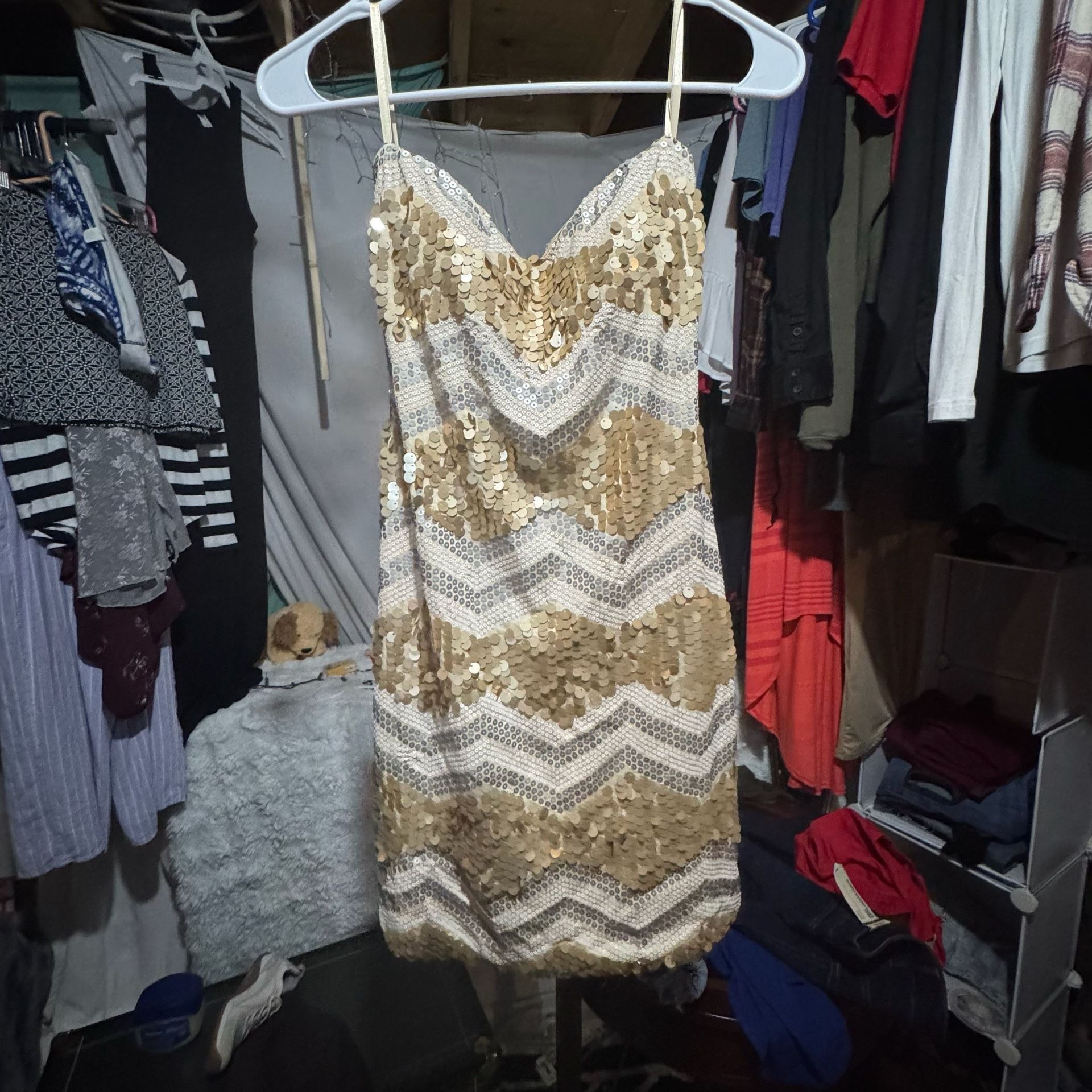 Express Gold and Silver Sequin Chevron Mini Dress 5