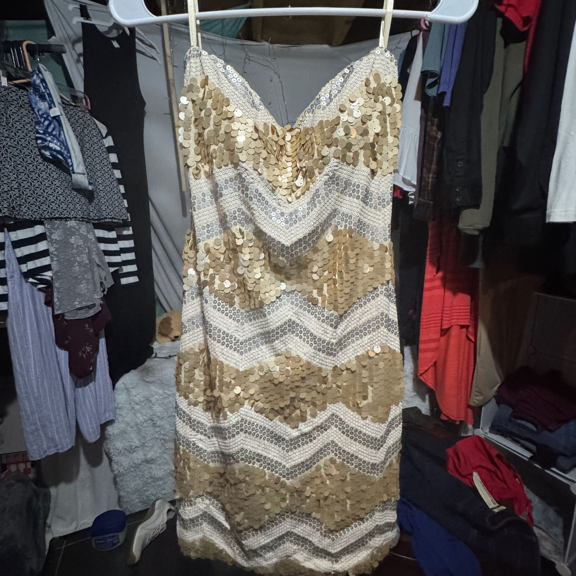 Express Gold and Silver Sequin Chevron Mini Dress 9