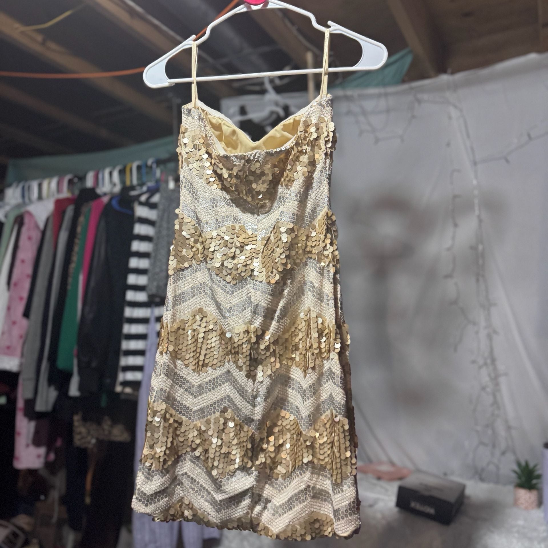 Express Gold and Silver Sequin Chevron Mini Dress 15