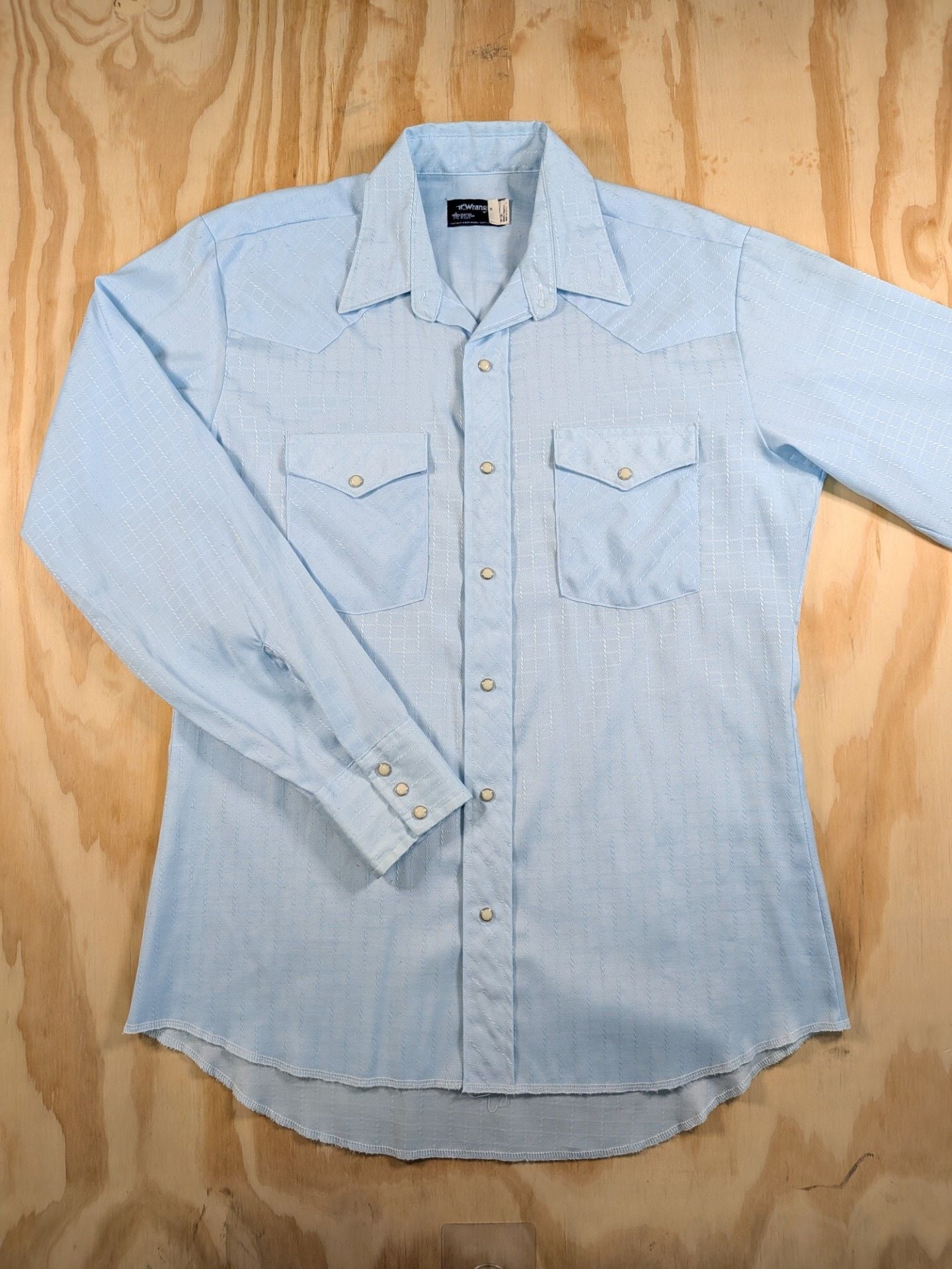 Vintage Wrangler Western Pearl Snap Shirt Light Blue Textured Size M 1
