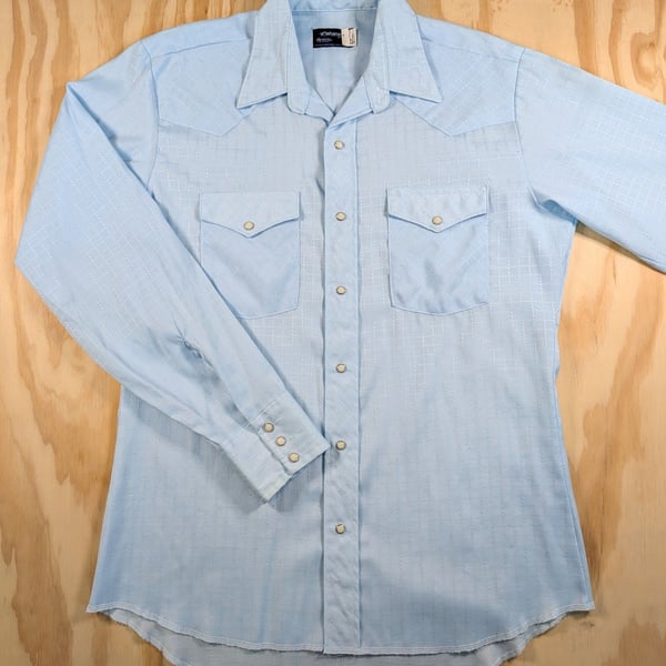 Vintage Wrangler Western Pearl Snap Shirt Light Blue Textured Size M