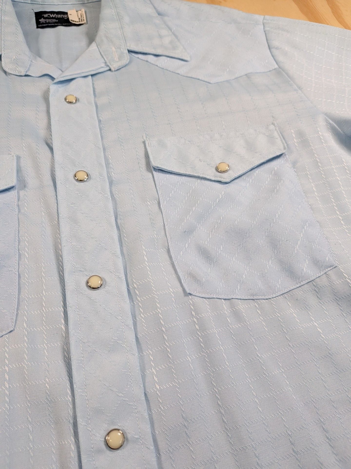 Vintage Wrangler Western Pearl Snap Shirt Light Blue Textured Size M 2