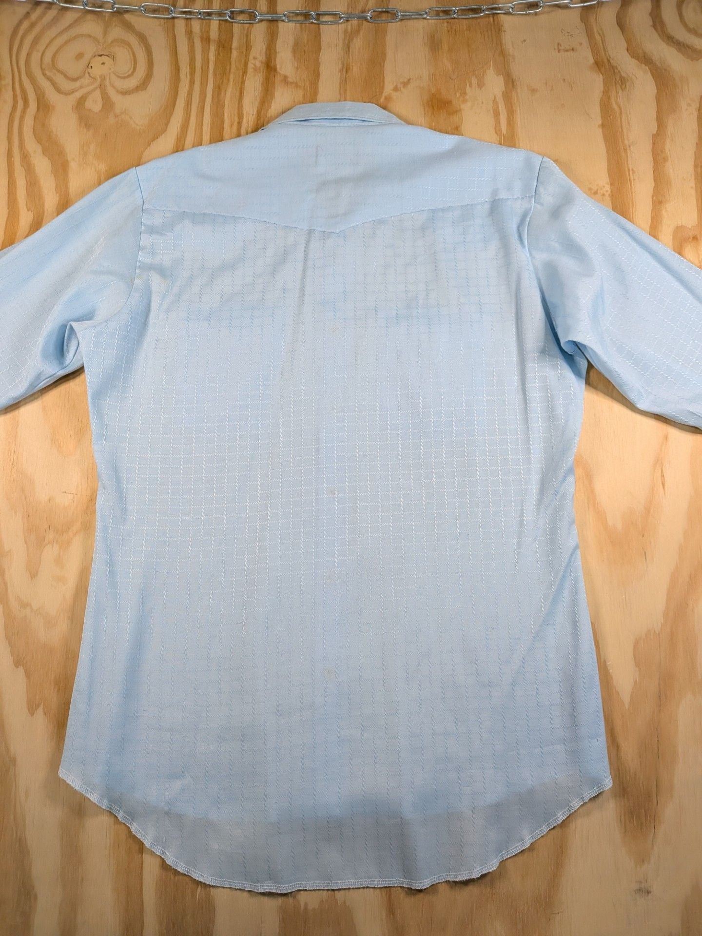 Vintage Wrangler Western Pearl Snap Shirt Light Blue Textured Size M 3