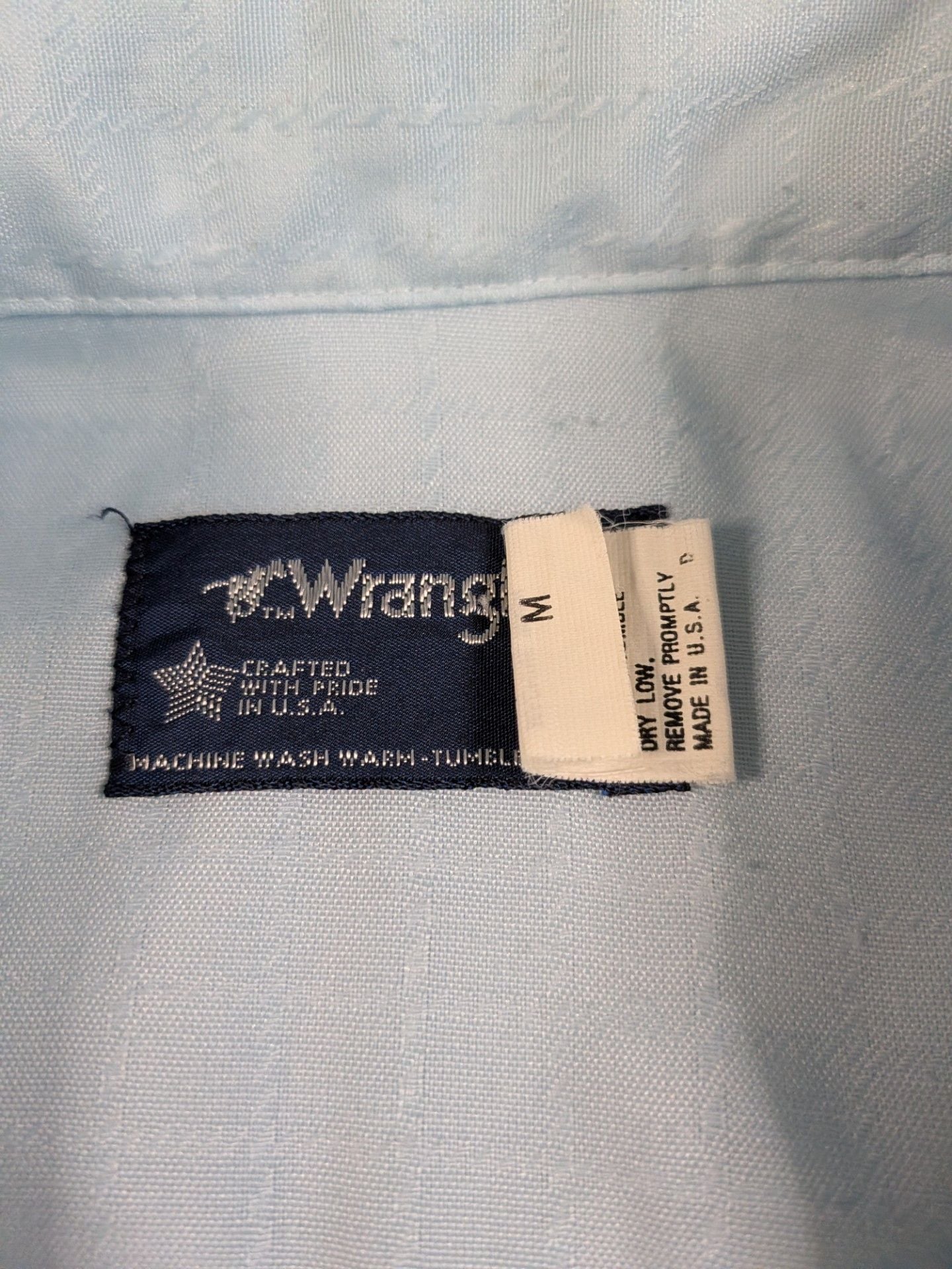Vintage Wrangler Western Pearl Snap Shirt Light Blue Textured Size M 4