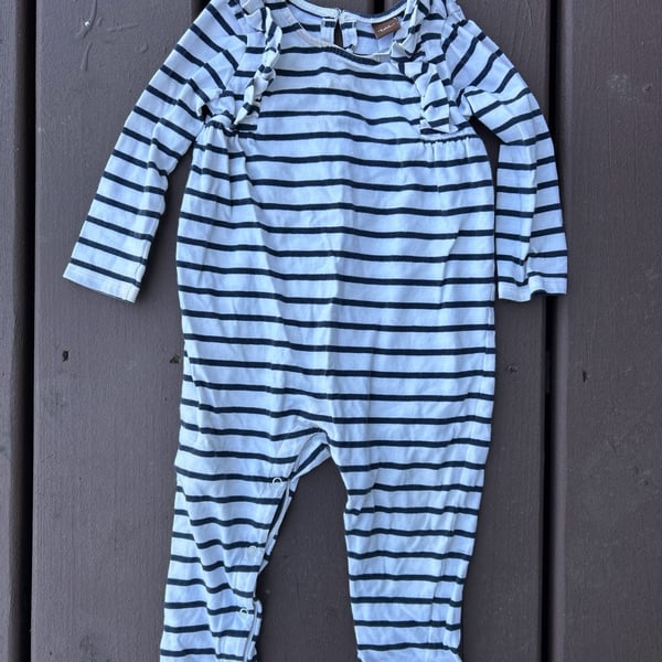 Tea Collection Striped Ruffle Shoulder Romper Size 12-18 Months