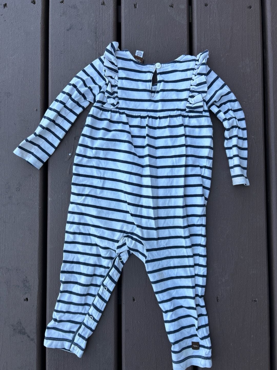 Tea Collection Striped Ruffle Shoulder Romper Size 12-18 Months 7