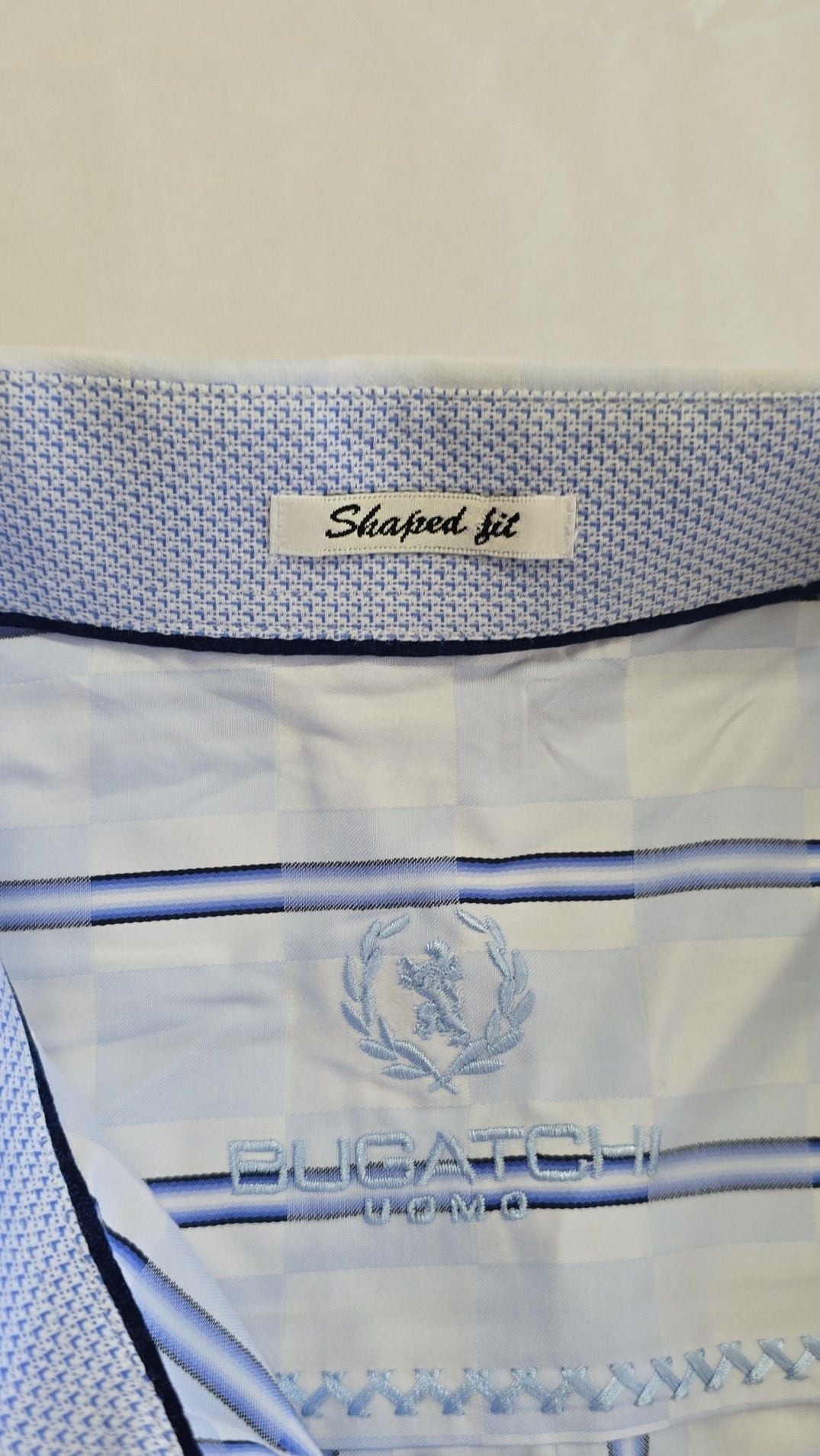 Bugatchi Uomo Shaped Fit Blue Striped Checkered Long Sleeve Shirt Size Large 4