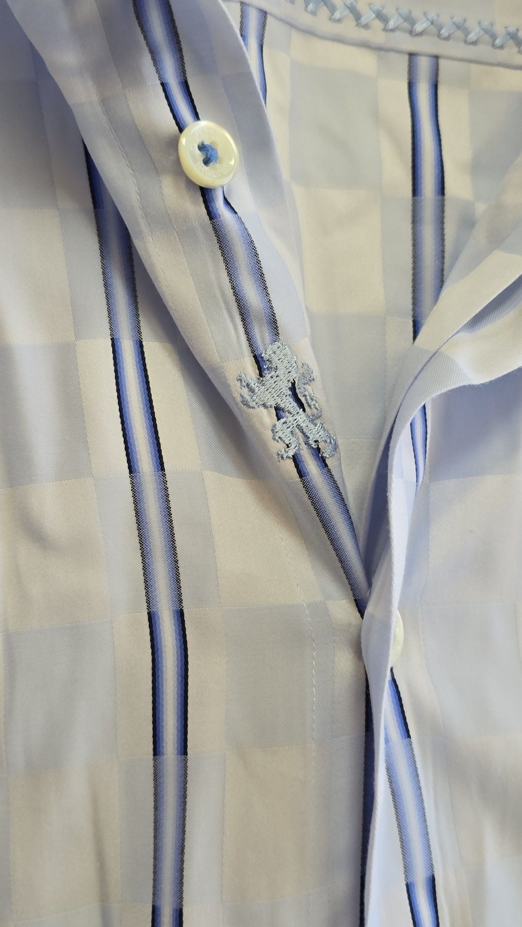 Bugatchi Uomo Shaped Fit Blue Striped Checkered Long Sleeve Shirt Size Large 5