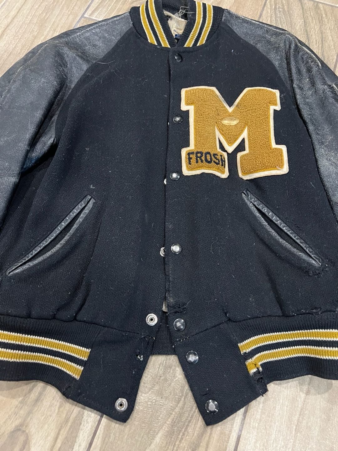Vintage Diamond Hardware & Sporting Goods Varsity Letterman Jacket Size S Black Leather Wool 4