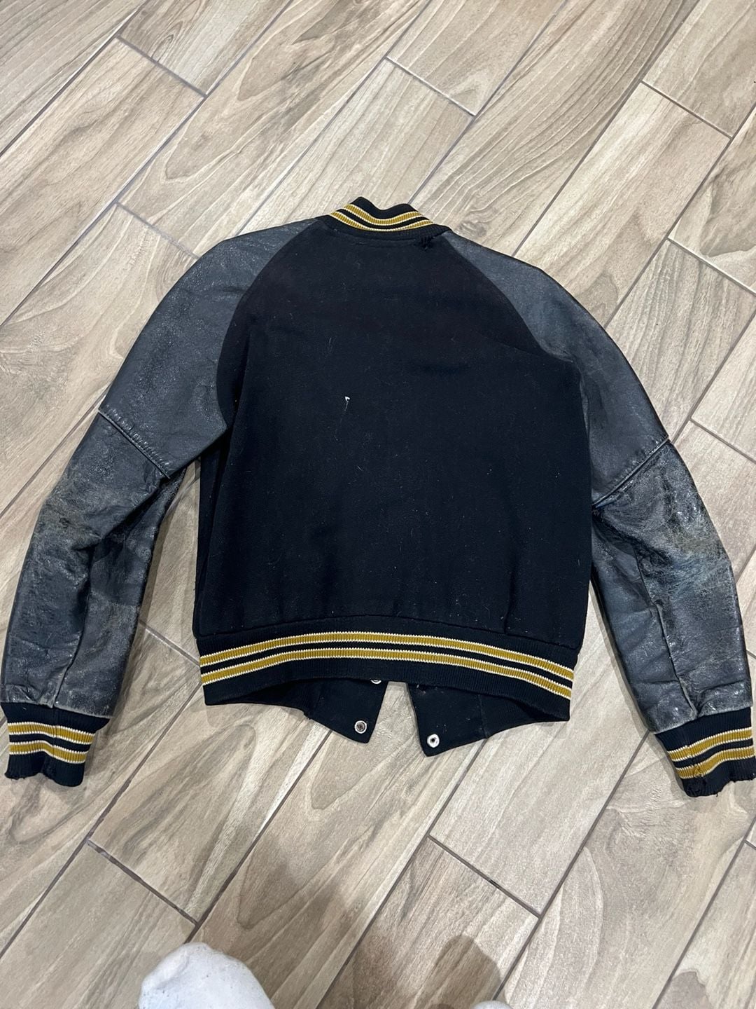 Vintage Diamond Hardware & Sporting Goods Varsity Letterman Jacket Size S Black Leather Wool 9