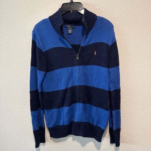 Polo Ralph Lauren Boys Large (14-16) Full-Zip Striped Cotton Knit Sweater