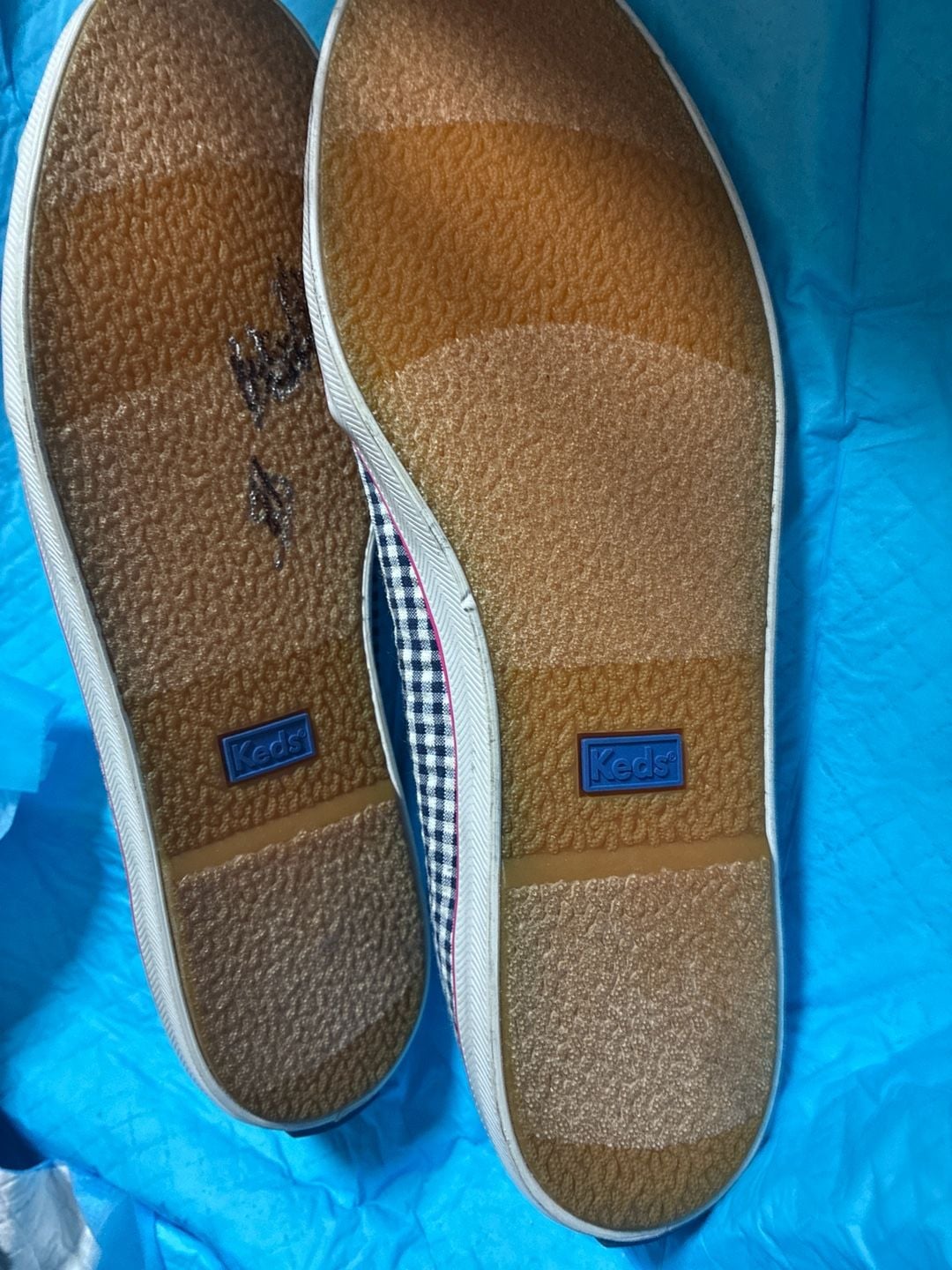 Keds Navy and White Gingham Bow Slip-On Sneakers 4