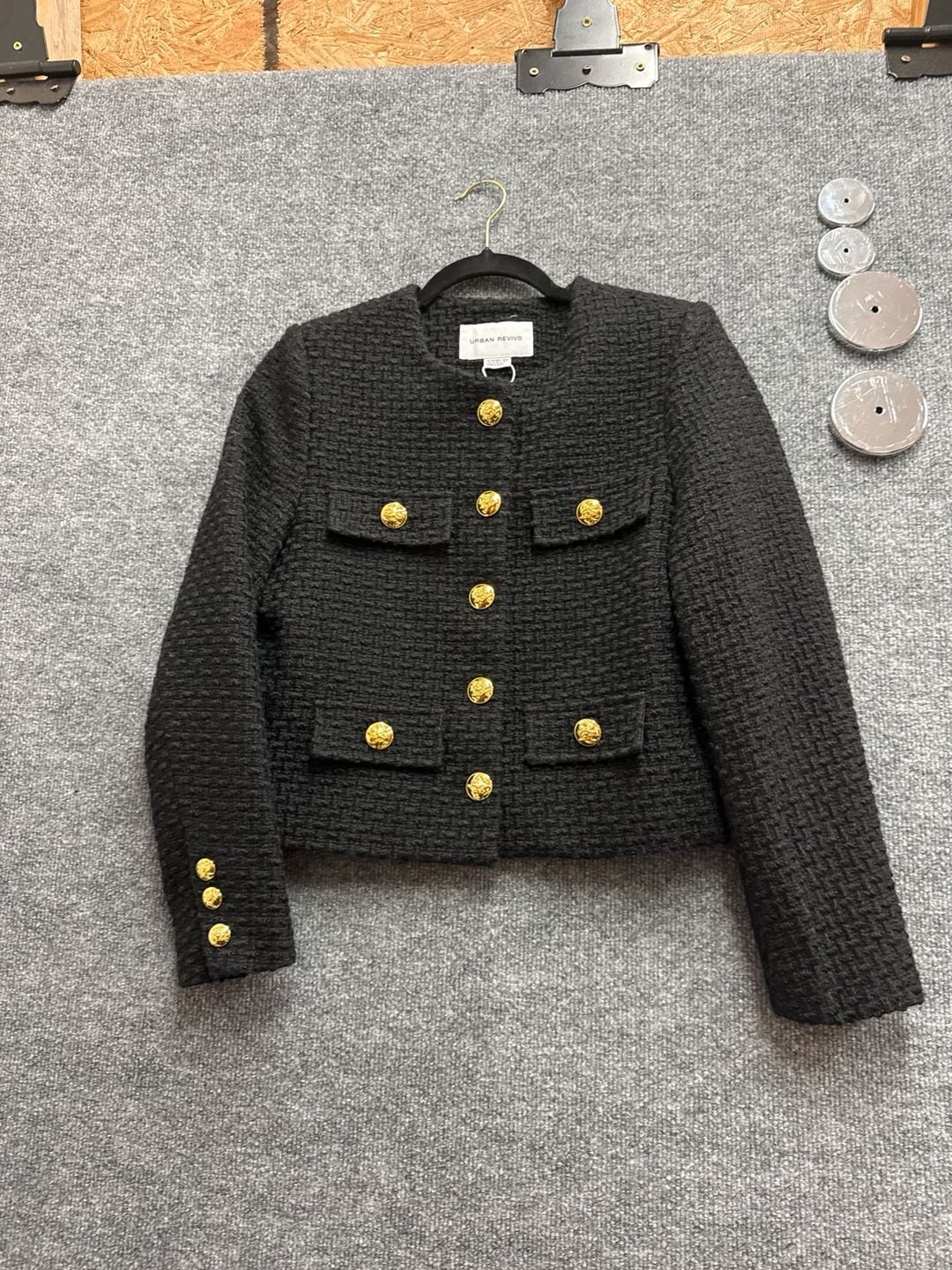 Urban Revivo Black Tweed Jacket with Gold Buttons Size XS 2