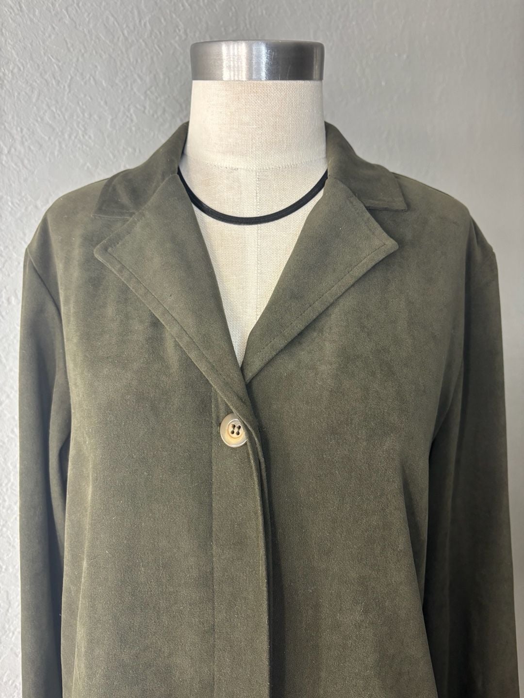 Inclinations Faux Suede Olive Green Button Front Jacket Size Small 3