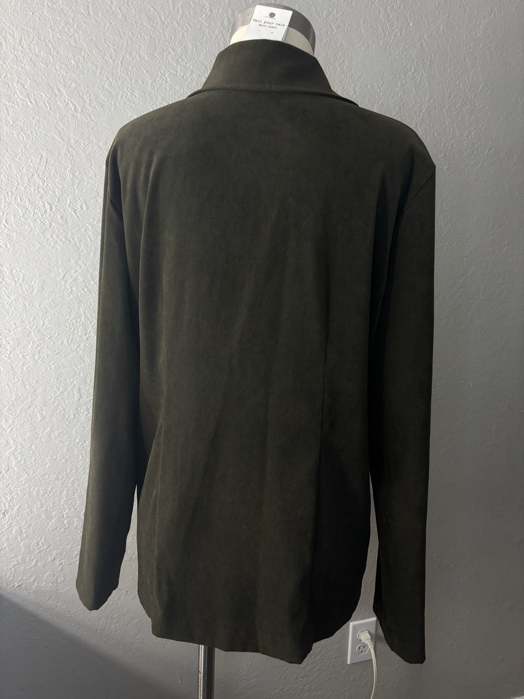 Inclinations Faux Suede Olive Green Button Front Jacket Size Small 5