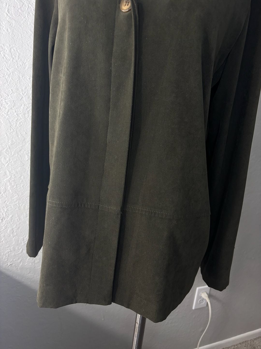 Inclinations Faux Suede Olive Green Button Front Jacket Size Small 6