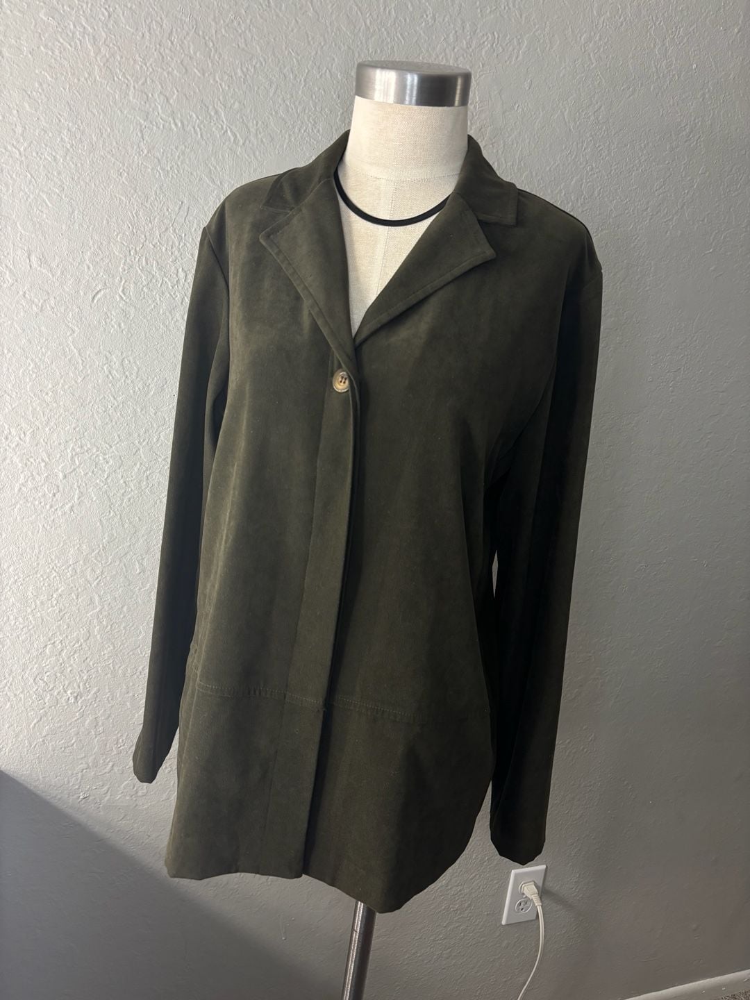 Inclinations Faux Suede Olive Green Button Front Jacket Size Small 7