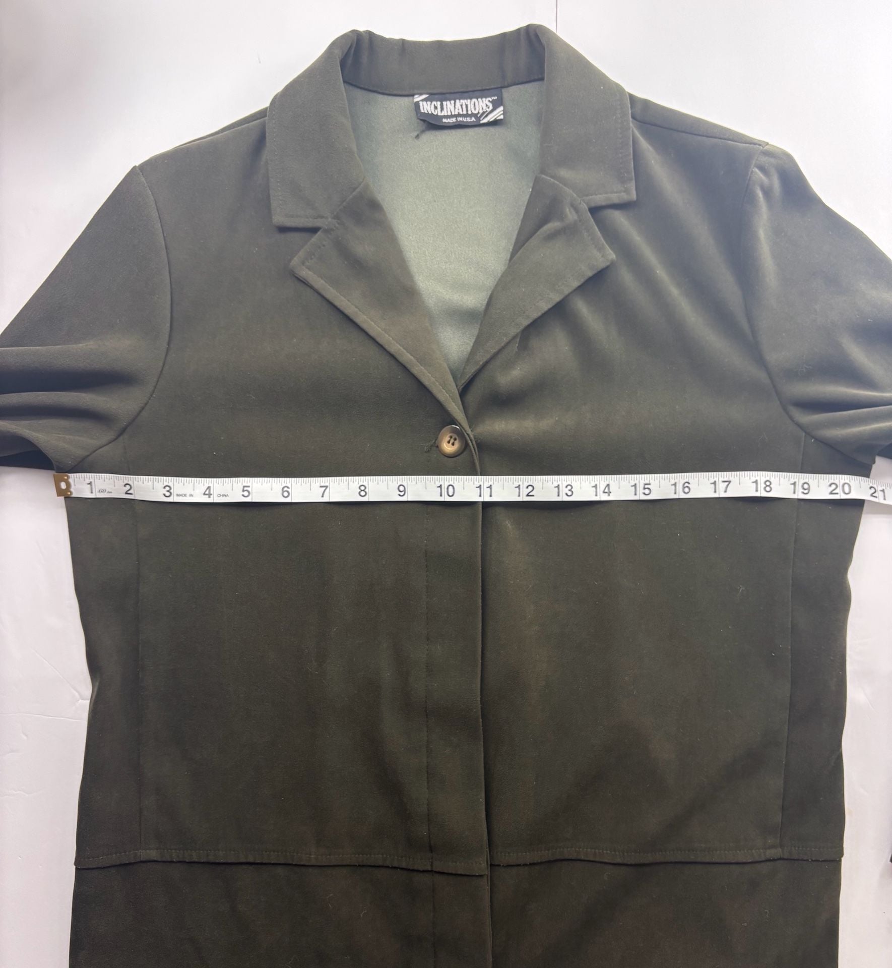 Inclinations Faux Suede Olive Green Button Front Jacket Size Small 10