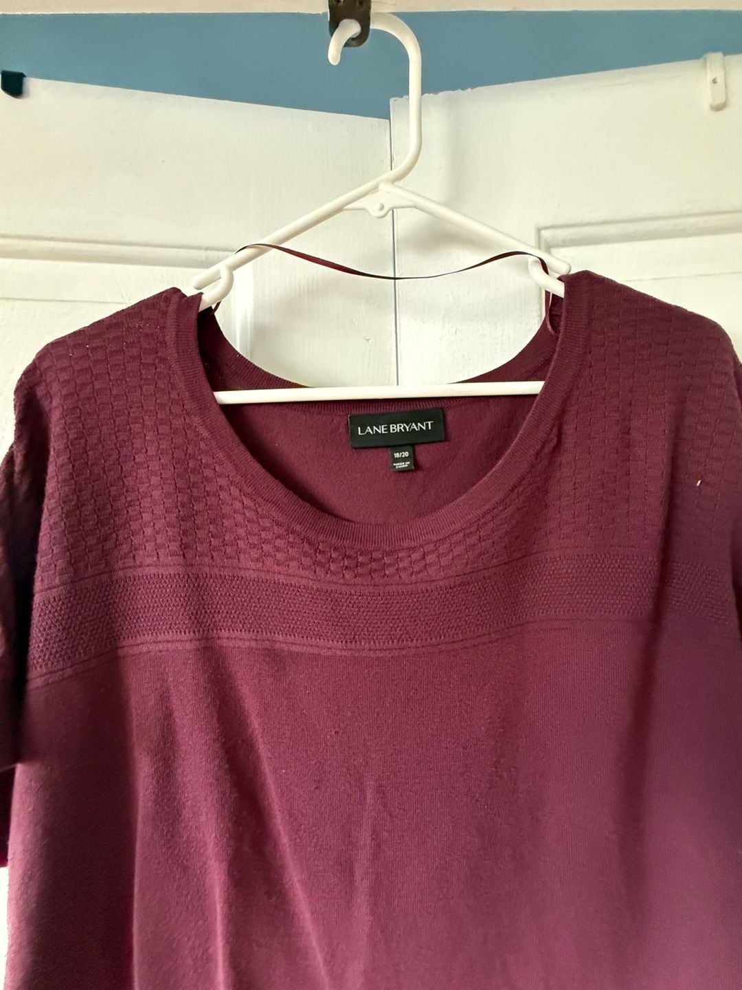 Lane Bryant Burgundy Short Sleeve Textured Knit Top Size 18/20 2