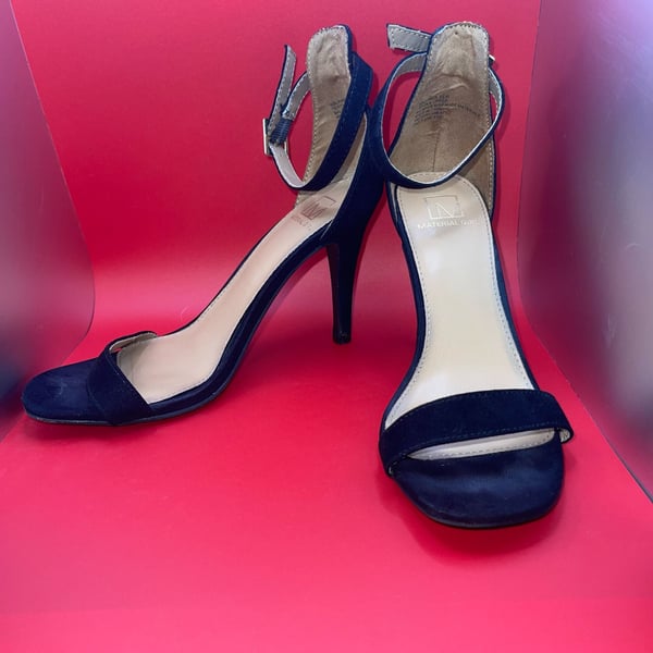 Material Girl Airer Black Ankle Strap Stiletto Heels Size 6.5