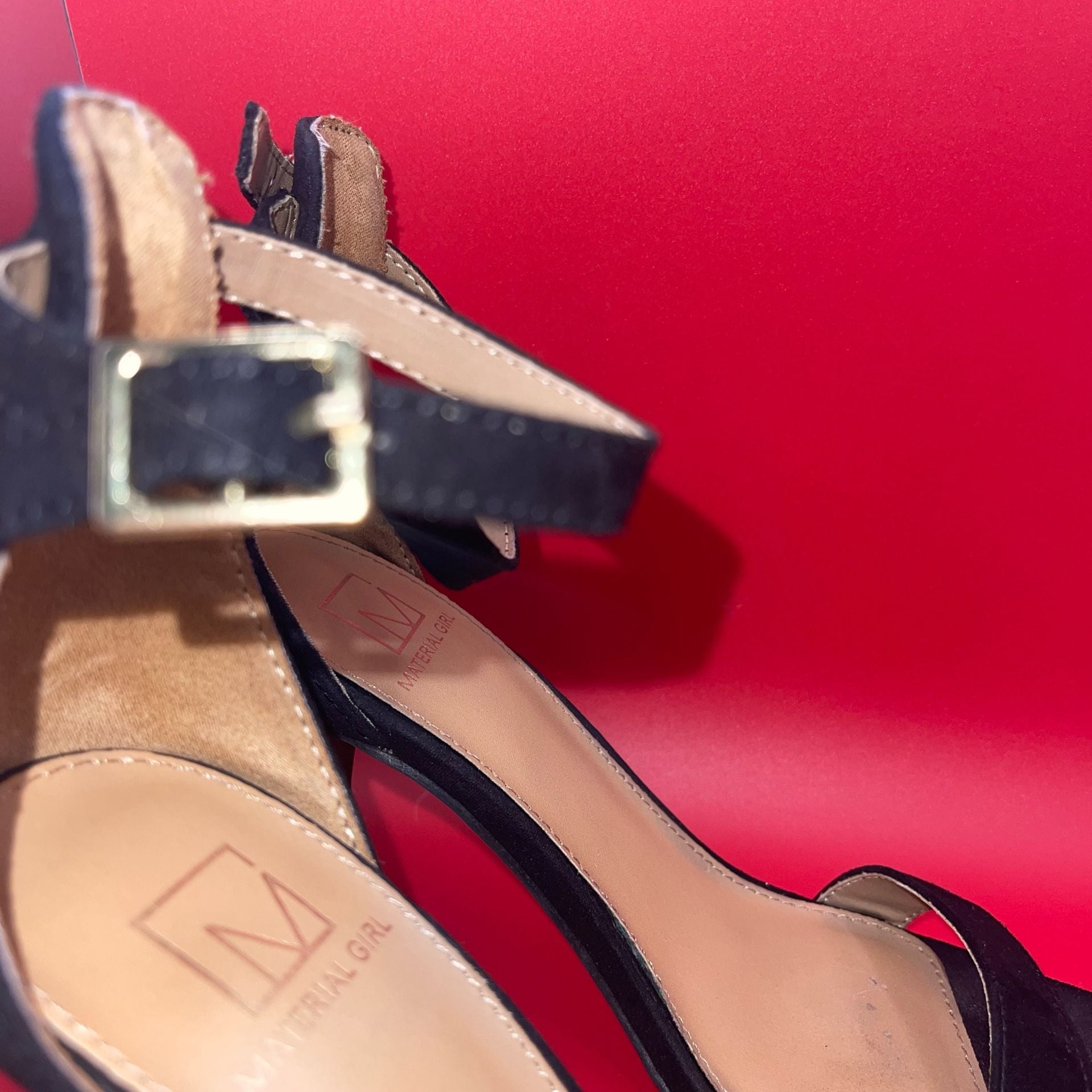 Material Girl Airer Black Ankle Strap Stiletto Heels Size 6.5 5