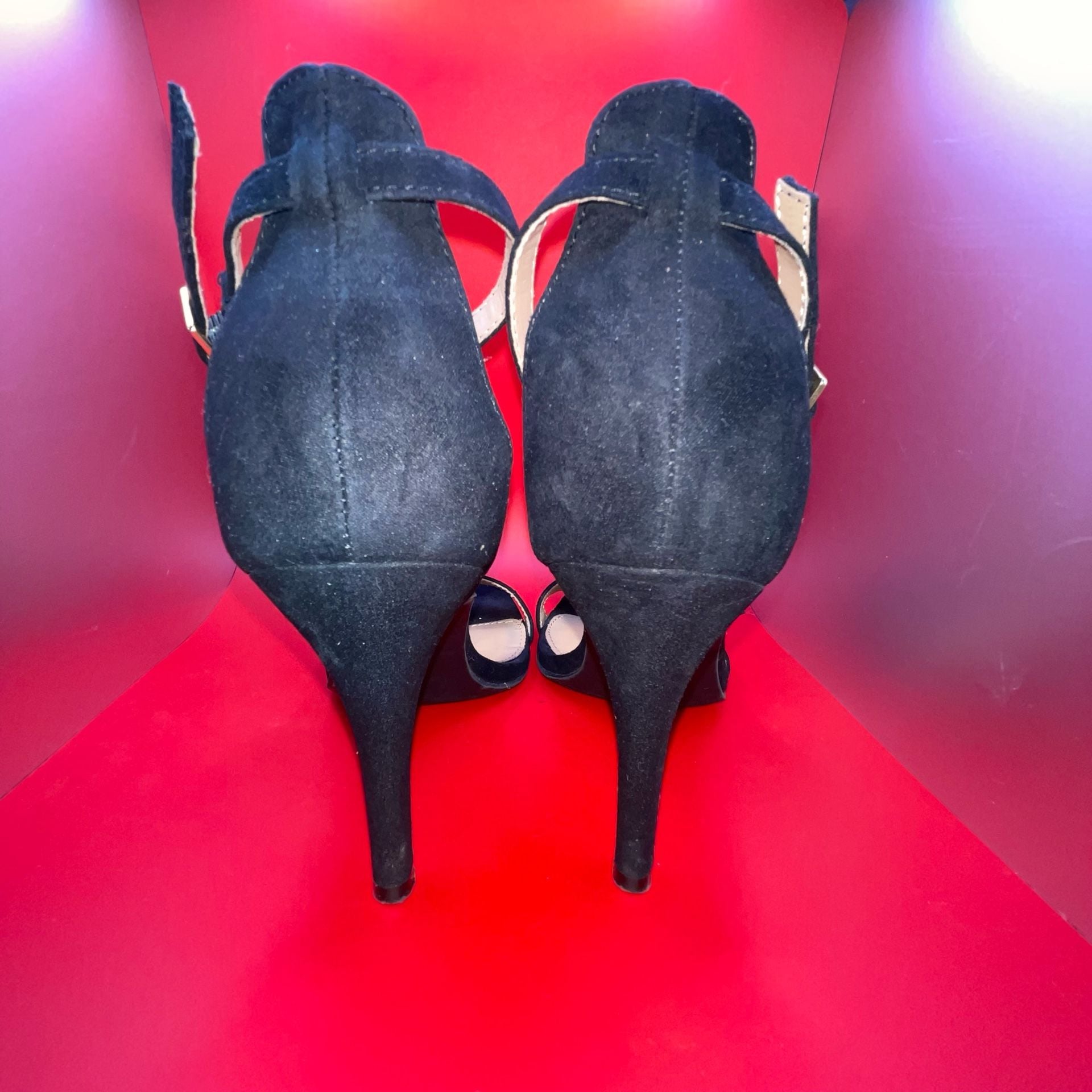 Material Girl Airer Black Ankle Strap Stiletto Heels Size 6.5 9