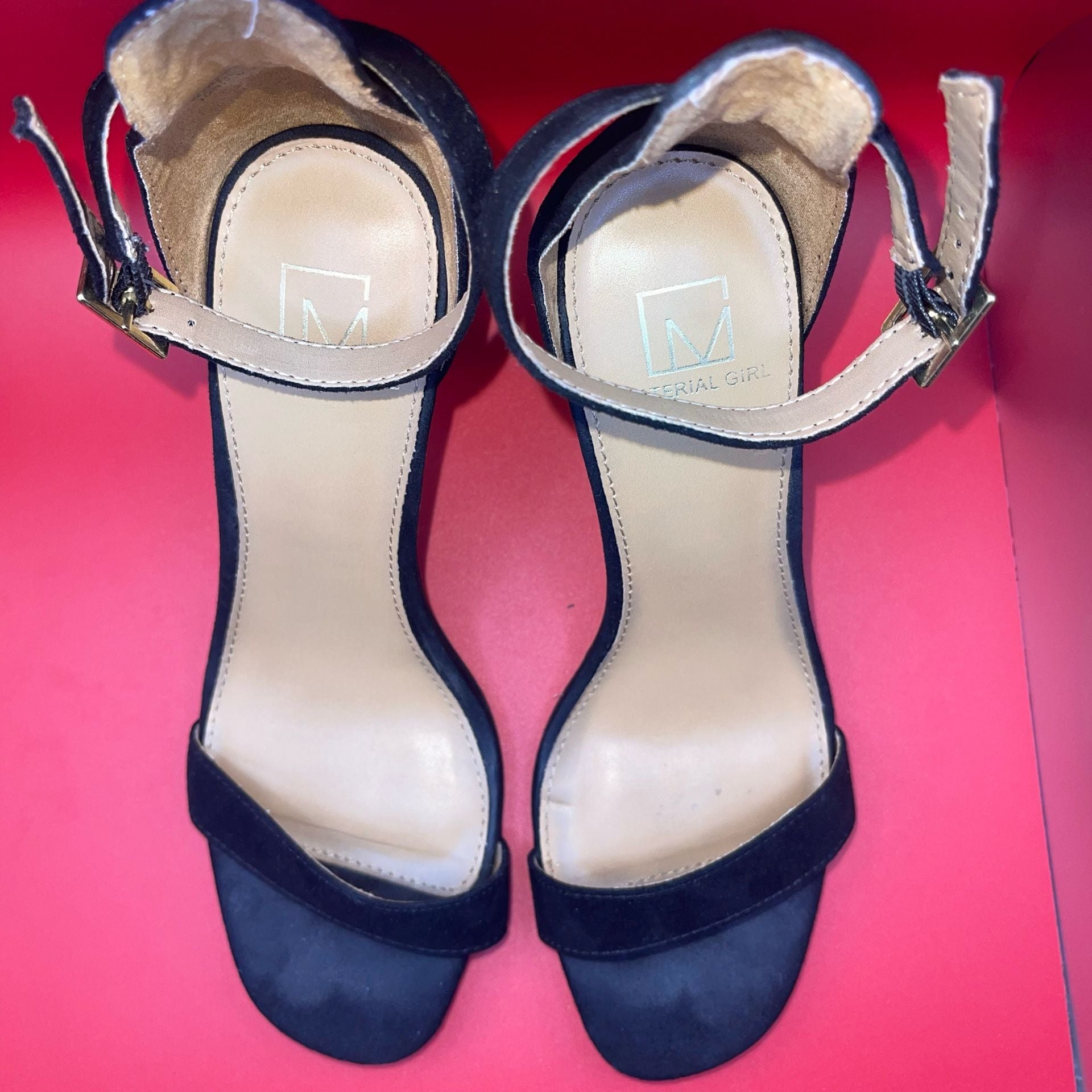 Material Girl Airer Black Ankle Strap Stiletto Heels Size 6.5 11