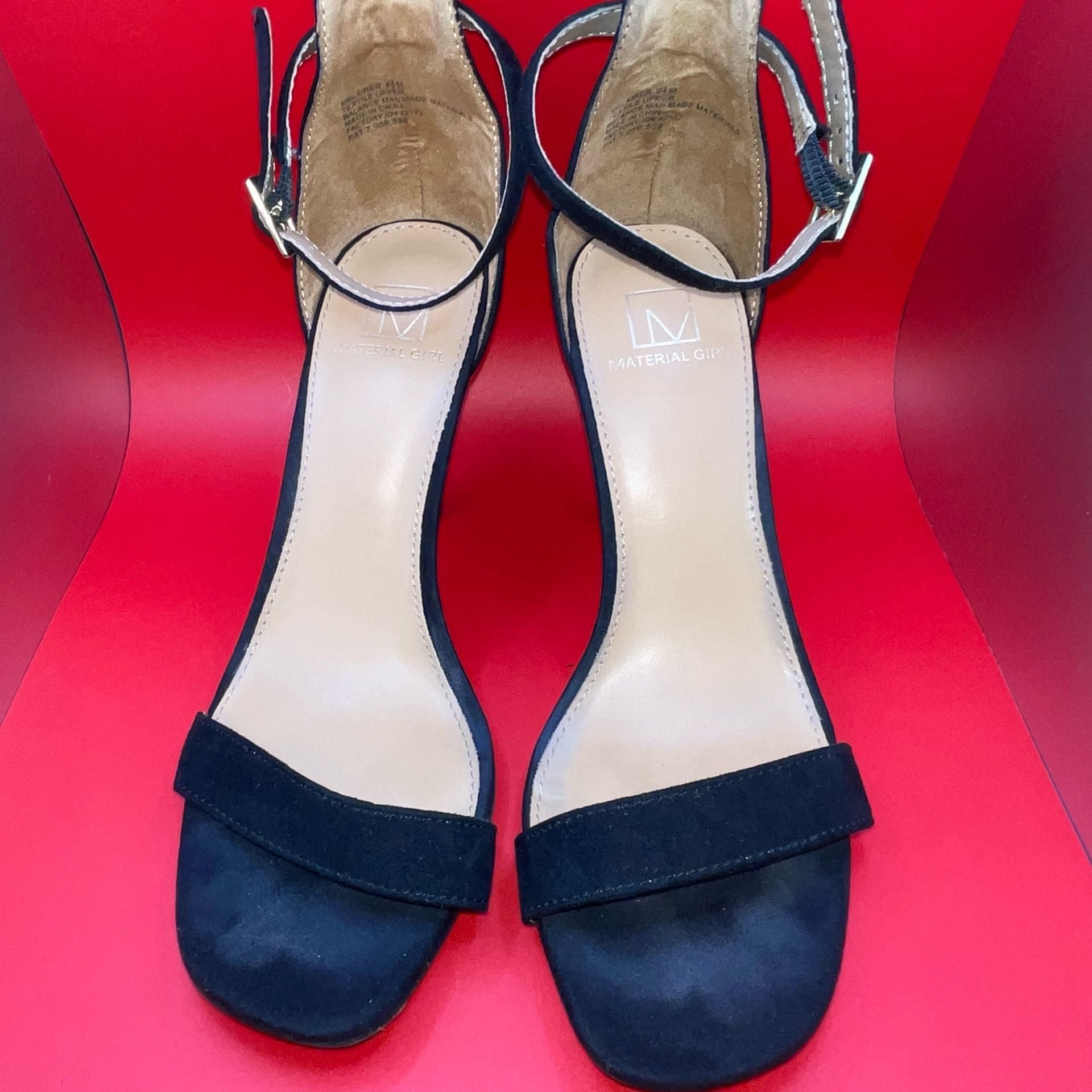 Material Girl Airer Black Ankle Strap Stiletto Heels Size 6.5 12