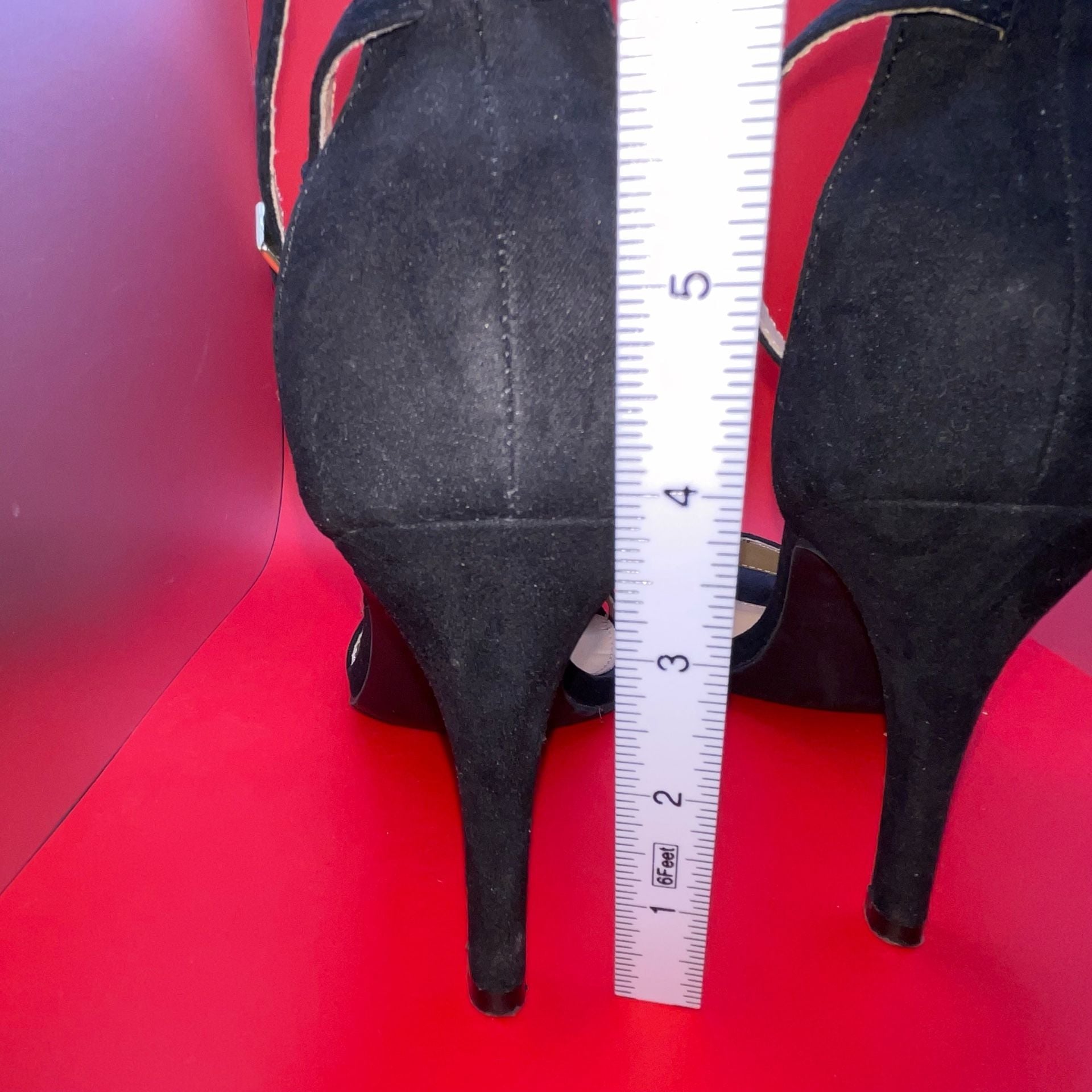 Material Girl Airer Black Ankle Strap Stiletto Heels Size 6.5 13