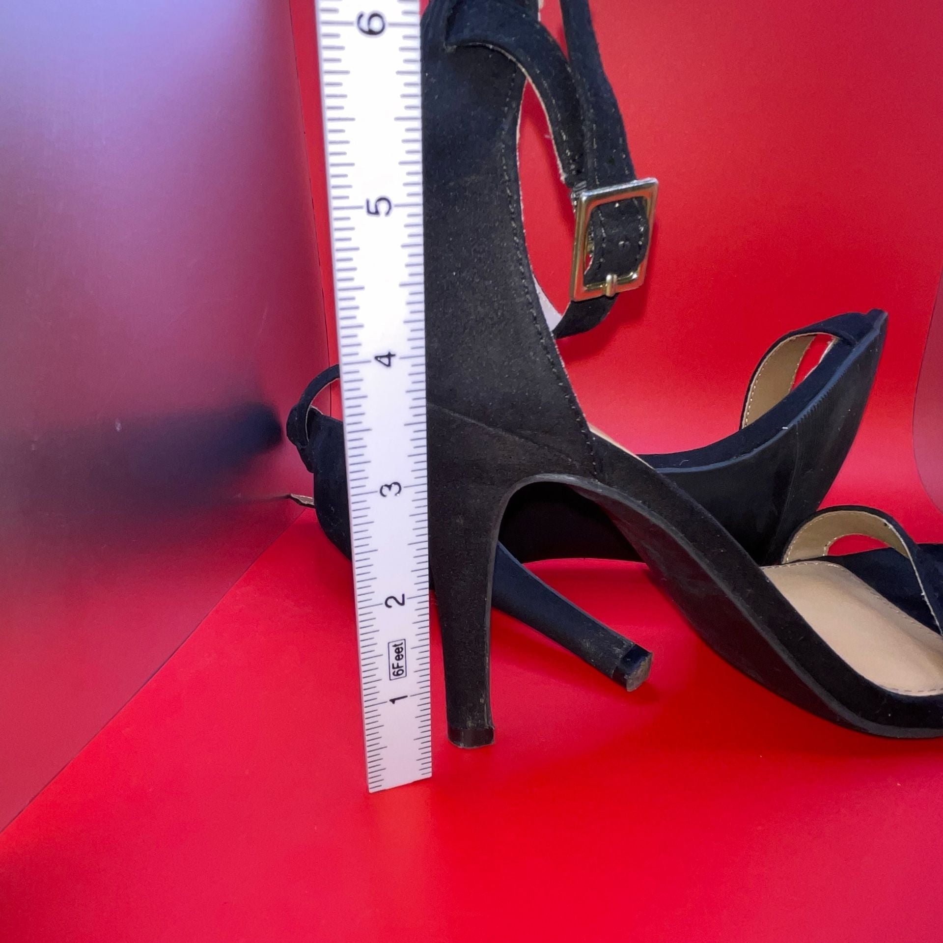 Material Girl Airer Black Ankle Strap Stiletto Heels Size 6.5 14