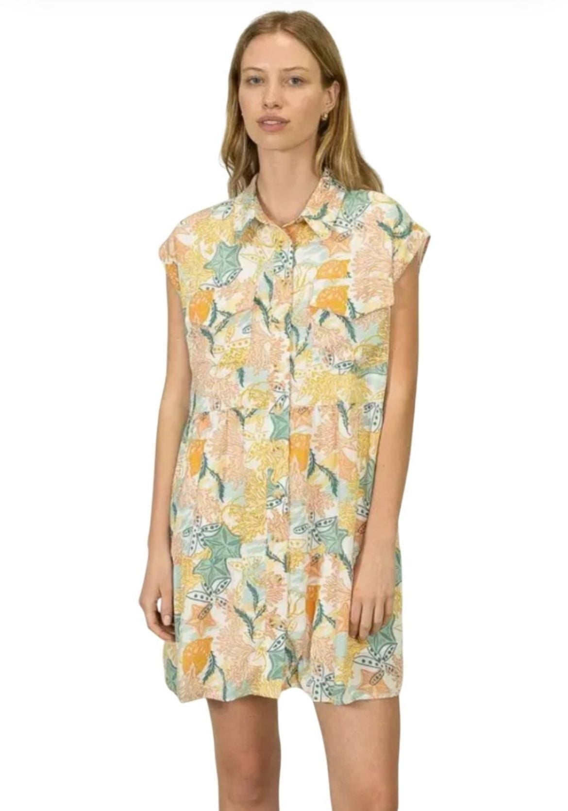 HEYSON Coastal Starfish Print Tiered Button Front Dress 2