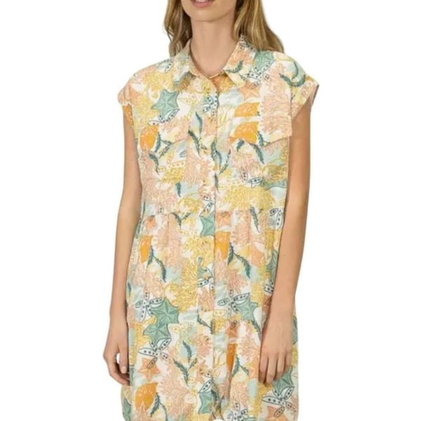 HEYSON Coastal Starfish Print Tiered Button Front Dress