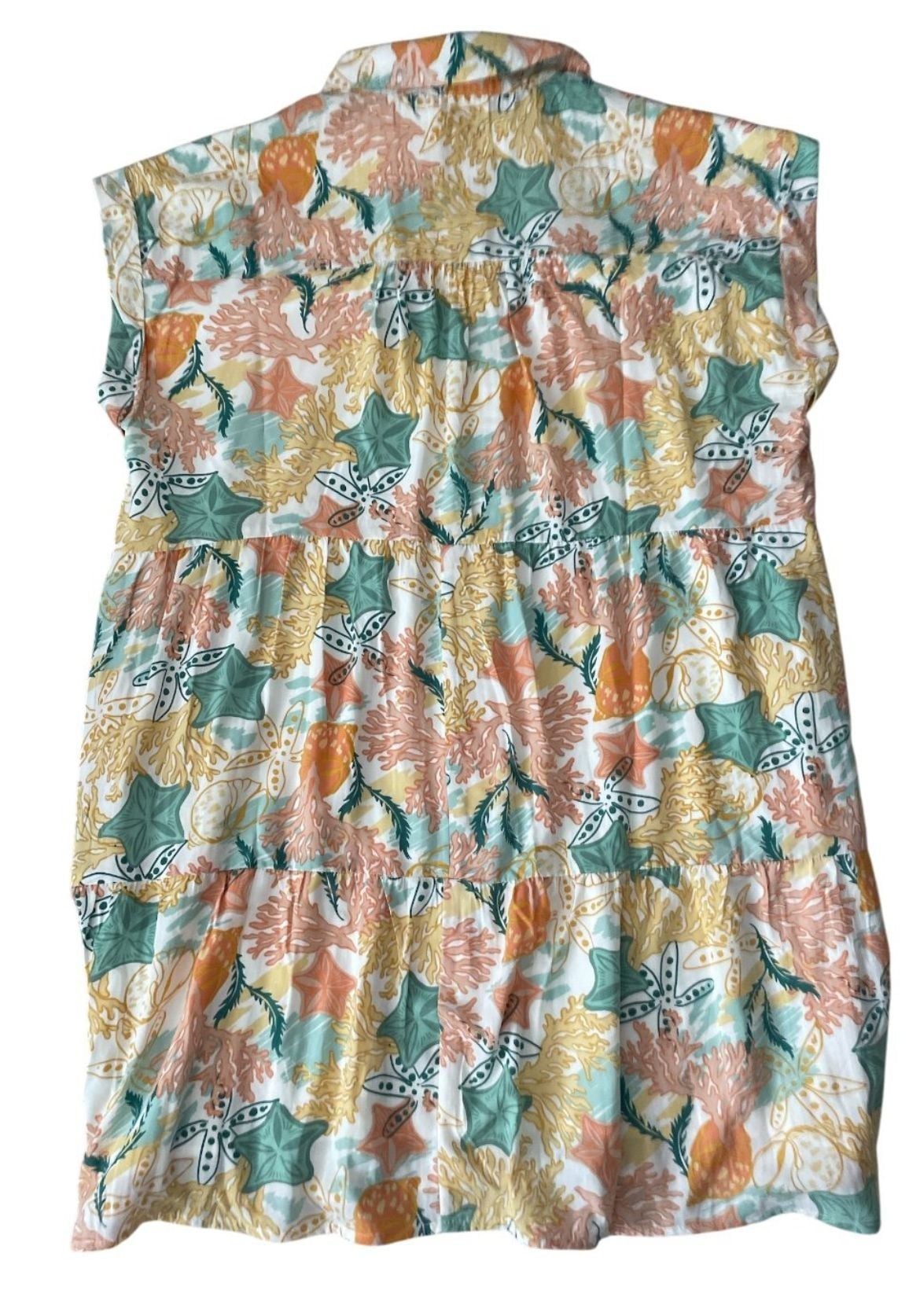 HEYSON Coastal Starfish Print Tiered Button Front Dress 5