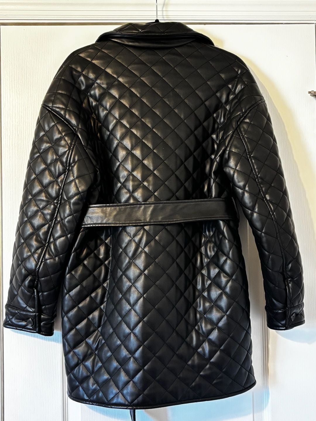 Topshop Quilted Faux Leather Belted Jacket Black Size US 6 4