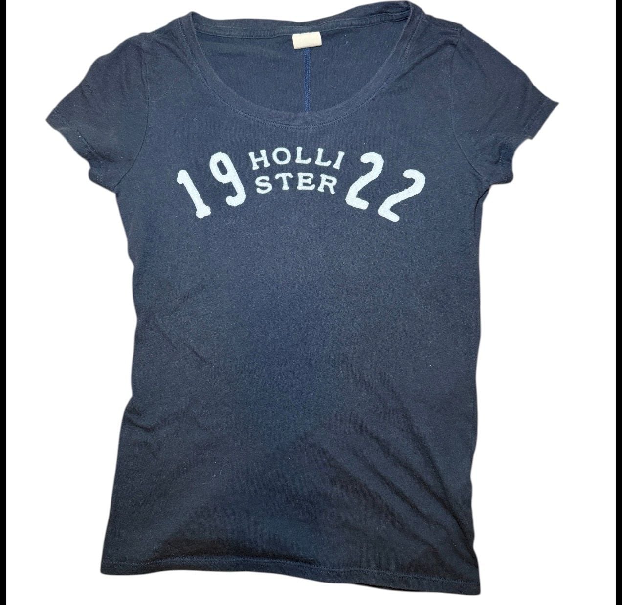 Hollister 1922 Navy Graphic Baby Tee Y2K Fitted Stretch Top Women XS 7