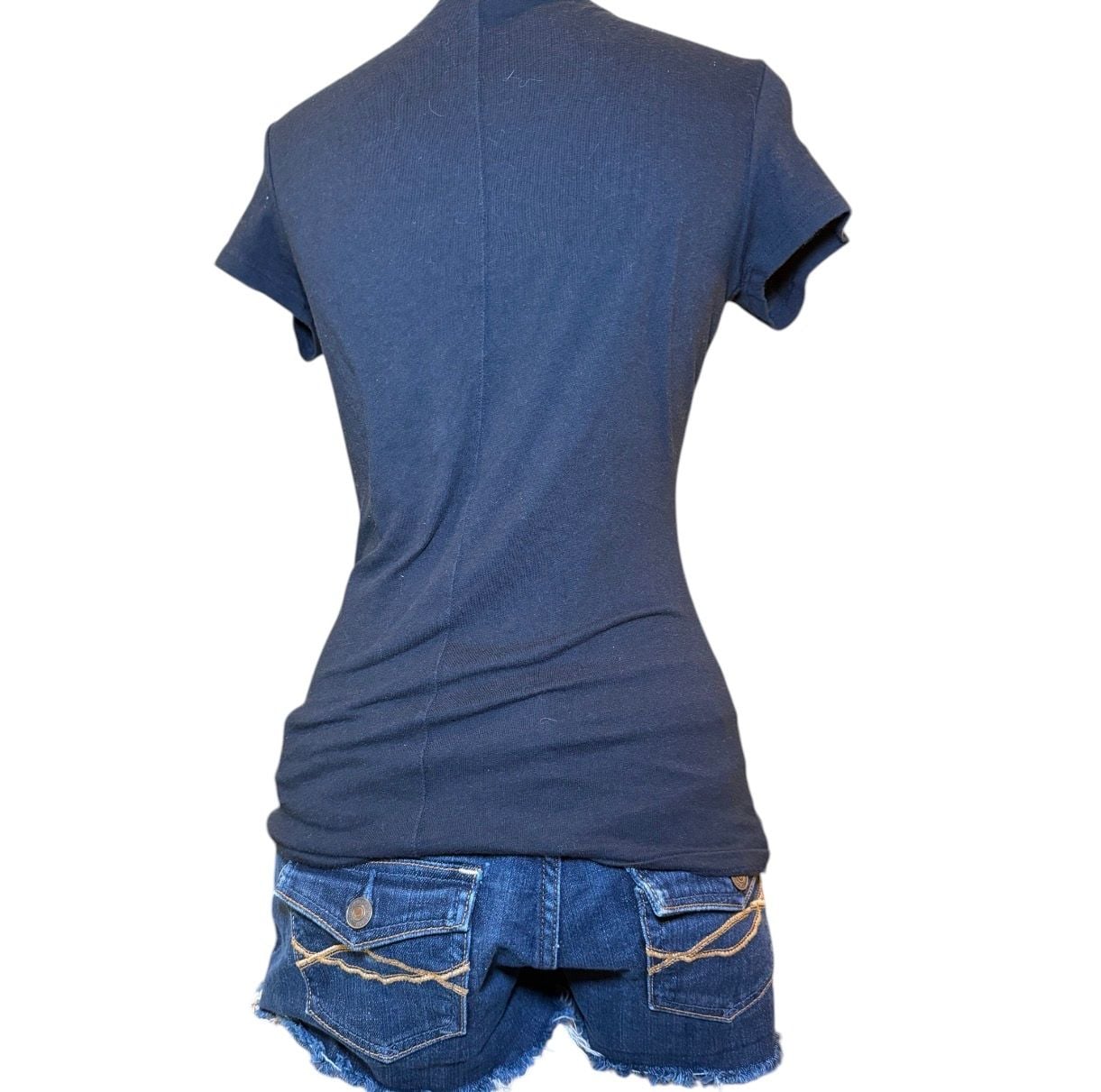 Hollister 1922 Navy Graphic Baby Tee Y2K Fitted Stretch Top Women XS 12