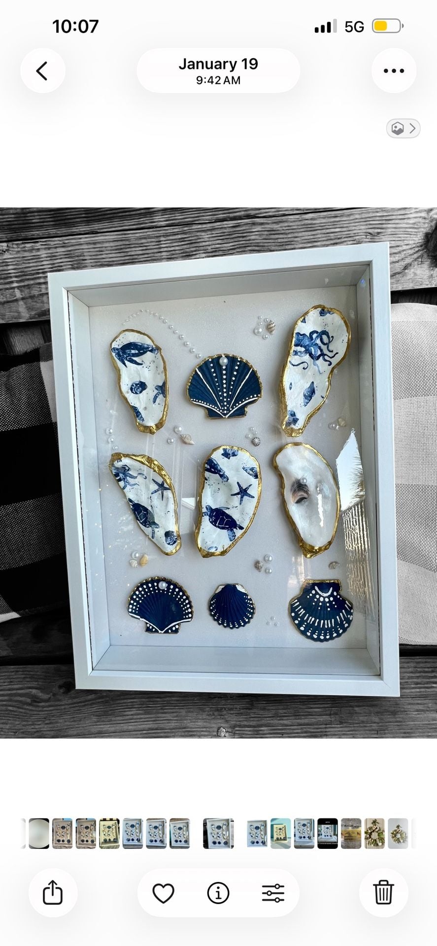 Ride The Wave Hand-Painted Nautical Oyster and Scallop Shell Shadow Box Wall Art 1