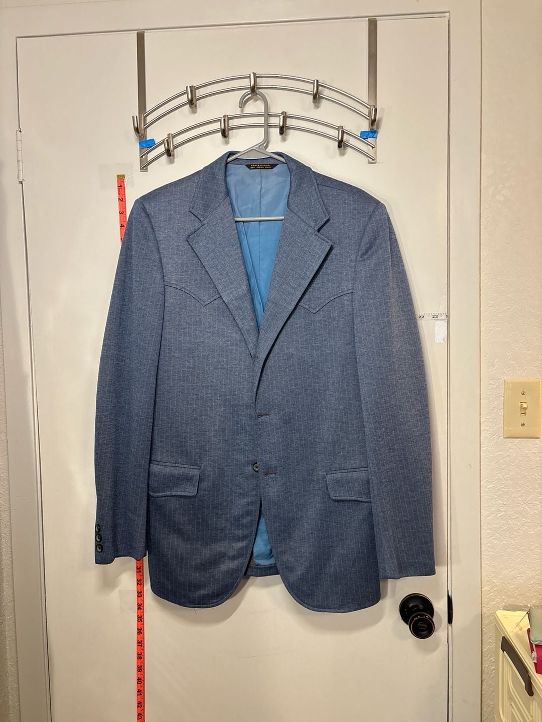 F: Vintage Niver Western Wear Blue Textured Pinstripe Sport Coat Blazer 1