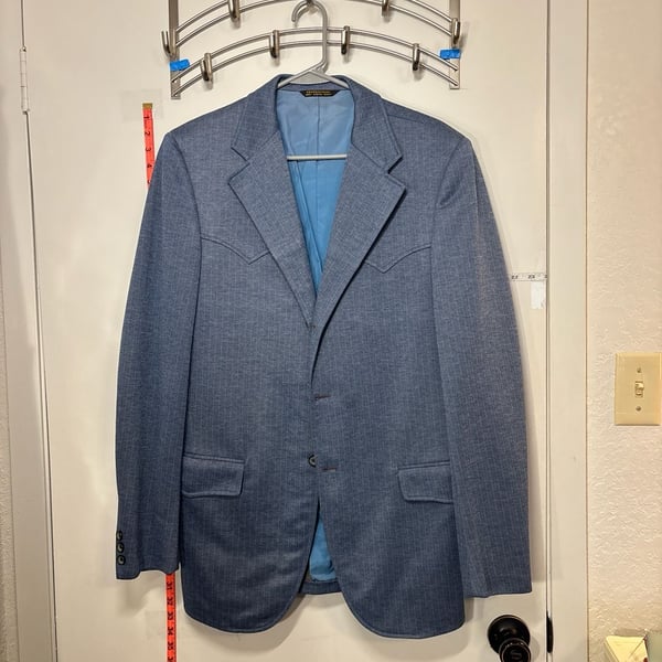F: Vintage Niver Western Wear Blue Textured Pinstripe Sport Coat Blazer