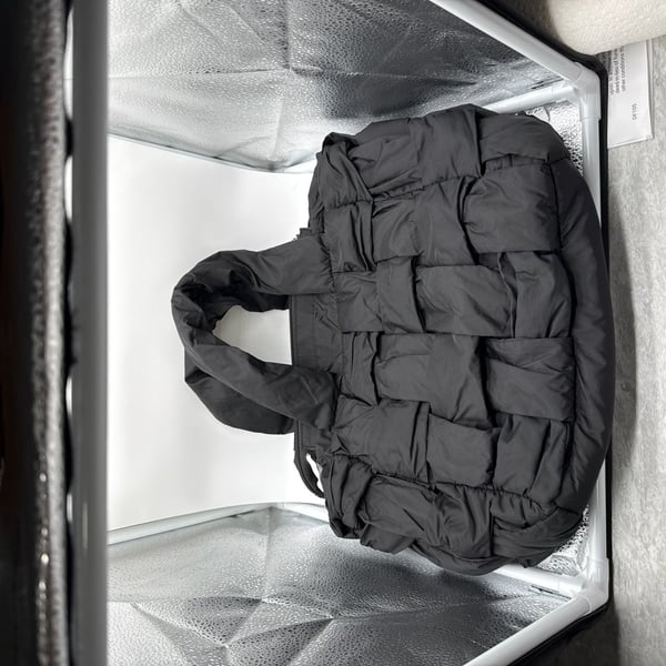 Cwokarb Black Woven Puffer Tote Bag Quilted Shoulder Bag