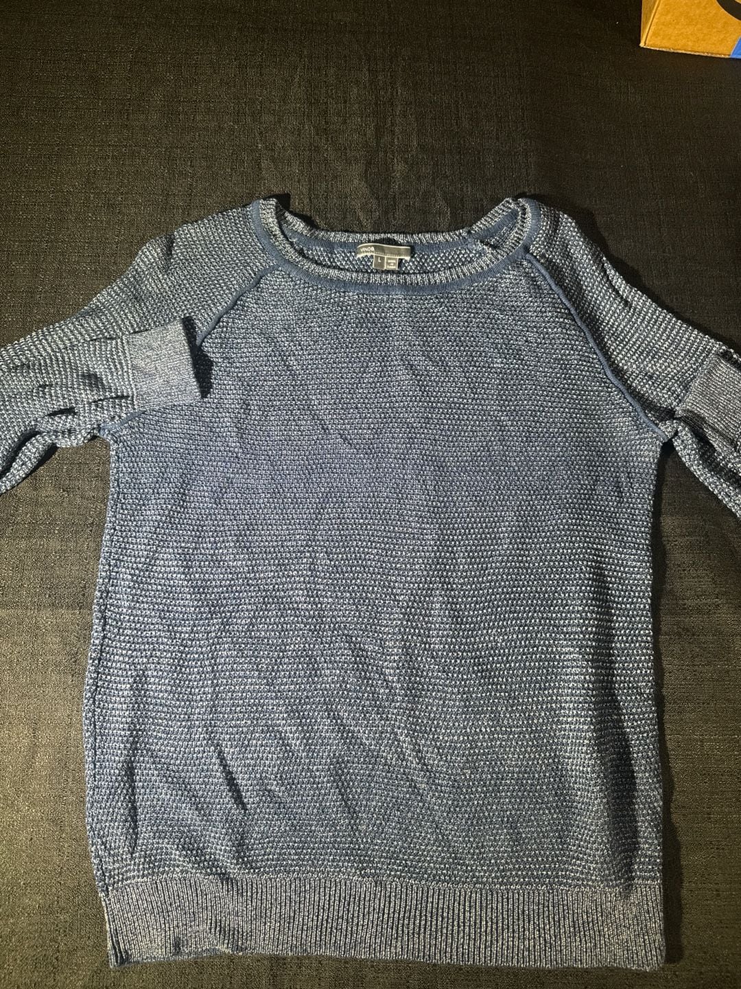 Vince Blue Textured Waffle Knit Raglan Sweater Size L 3