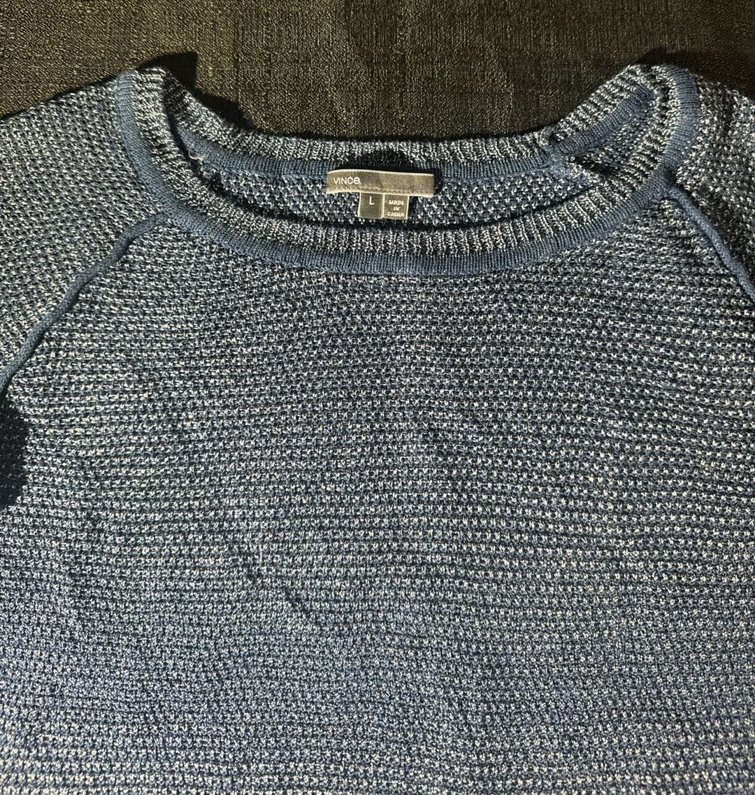 Vince Blue Textured Waffle Knit Raglan Sweater Size L 2